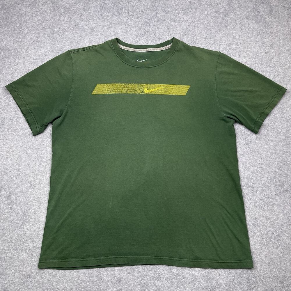Nike y2k graphic t-shirt green yellow center logo size large - Picture 1 of 9